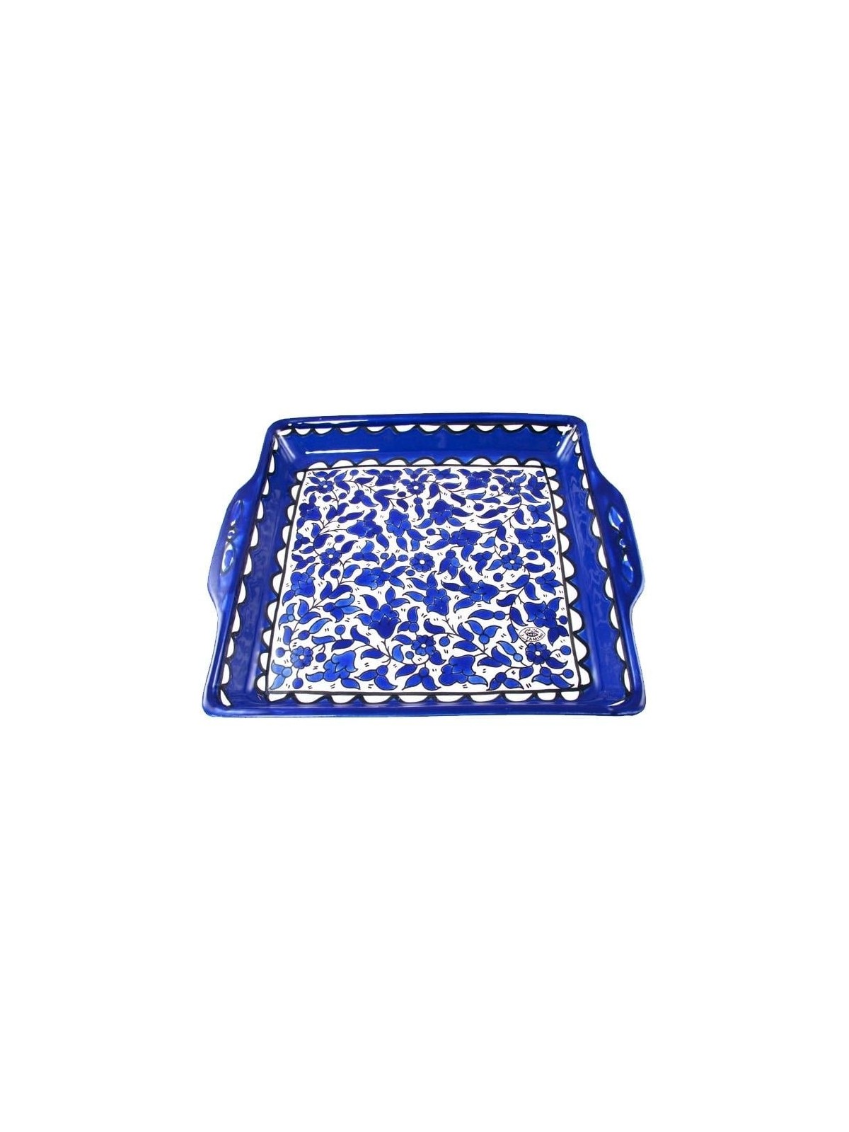 Armenian Ceramic Matzah Plate - Blue and White Floral