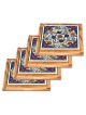 Set of 4 Olive Wood & Armenian Ceramic Coasters - Colorful Flowers