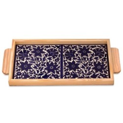 Armenian Ceramic & Wooden Tray - Blue Flowers
