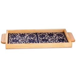 Armenian Ceramic & Wooden Tray - Blue Flowers