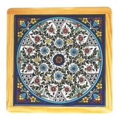 Flowers Trivet - Circle in Square (Medium). Armenian Ceramic