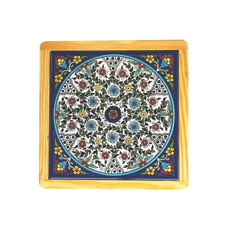 Flowers Trivet - Circle in Square (Medium). Armenian Ceramic