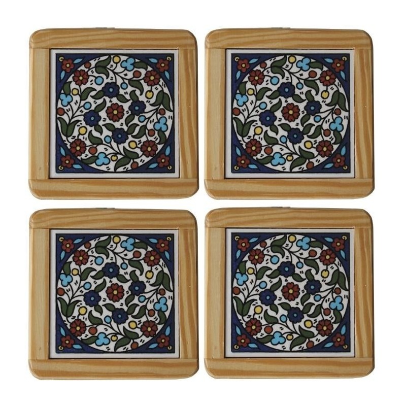 Set of 4 Flowers Coasters. Armenian Ceramic
