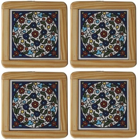 Set of 4 Flowers Coasters. Armenian Ceramic
