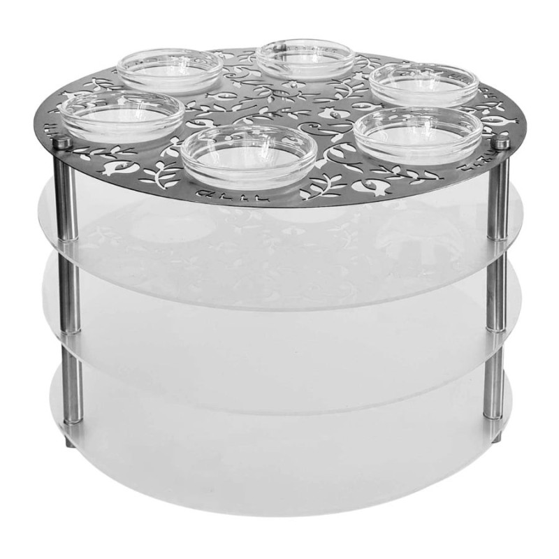 Elegant Seder Plate With Legs & 3 Level Matzah Stand By Dorit Judaica