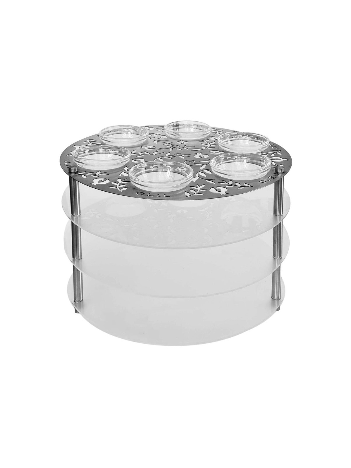 Elegant Seder Plate With Legs & 3 Level Matzah Stand By Dorit Judaica