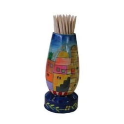 Yair Emanuel Painted Wooden Toothpick Stand - Jerusalem