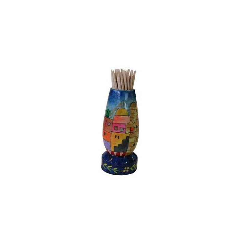 Yair Emanuel Painted Wooden Toothpick Stand - Jerusalem