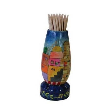 Yair Emanuel Painted Wooden Toothpick Stand - Jerusalem