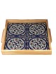 Square Wood & Armenian Ceramic Tray. Colorful Pretty Flowers (Rings -