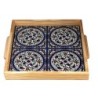Square Wood & Armenian Ceramic Tray. Colorful Pretty Flowers (Rings -
