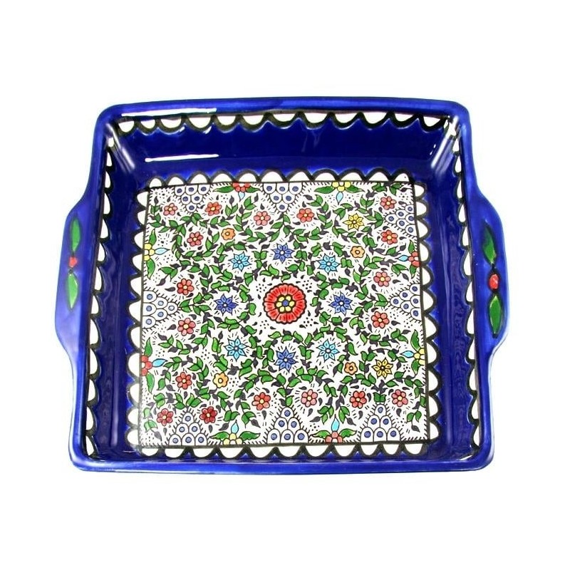 Serving Matzah Tray - Floral Color - Circles. Armenian Ceramic