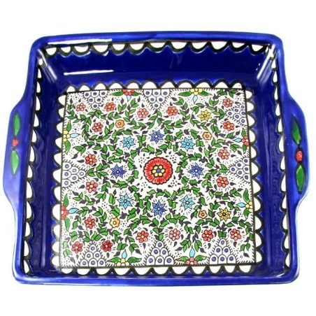 Serving Matzah Tray - Floral Color - Circles. Armenian Ceramic