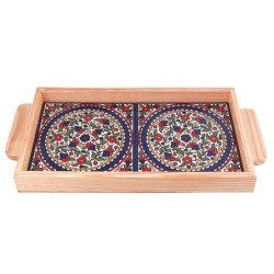 Armenian Ceramic & Wooden Tray. Colorful Pretty Flowers (Rings - B)