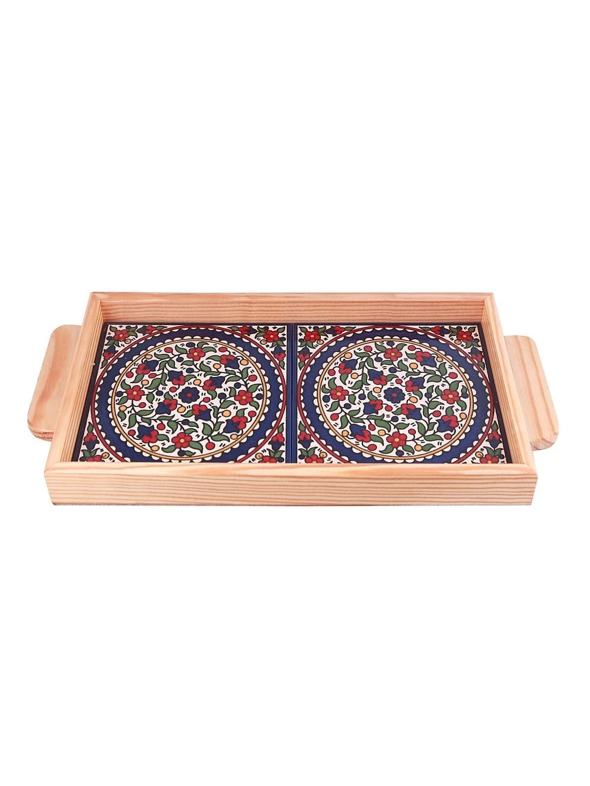 Armenian Ceramic & Wooden Tray. Colorful Pretty Flowers (Rings - B)