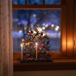 Yair Emanuel Painted Metal Hanukkah Menorah - Birds in Pomegranate Tre