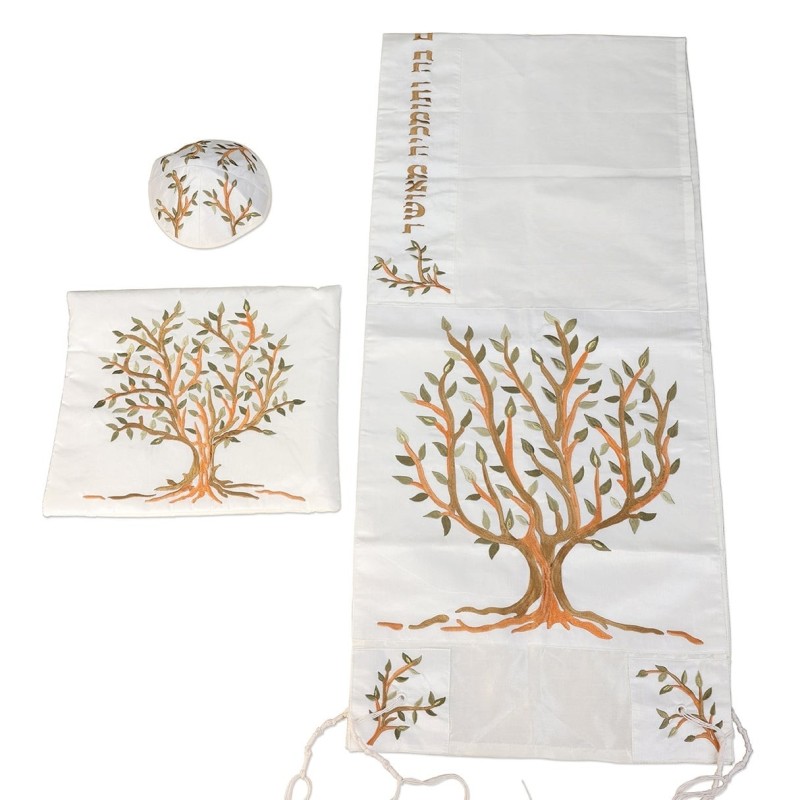 Tree of Life: Yair Emanuel Embroidered Polysilk Tallit - Brown