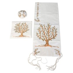 Tree of Life: Yair Emanuel Embroidered Polysilk Tallit - Brown