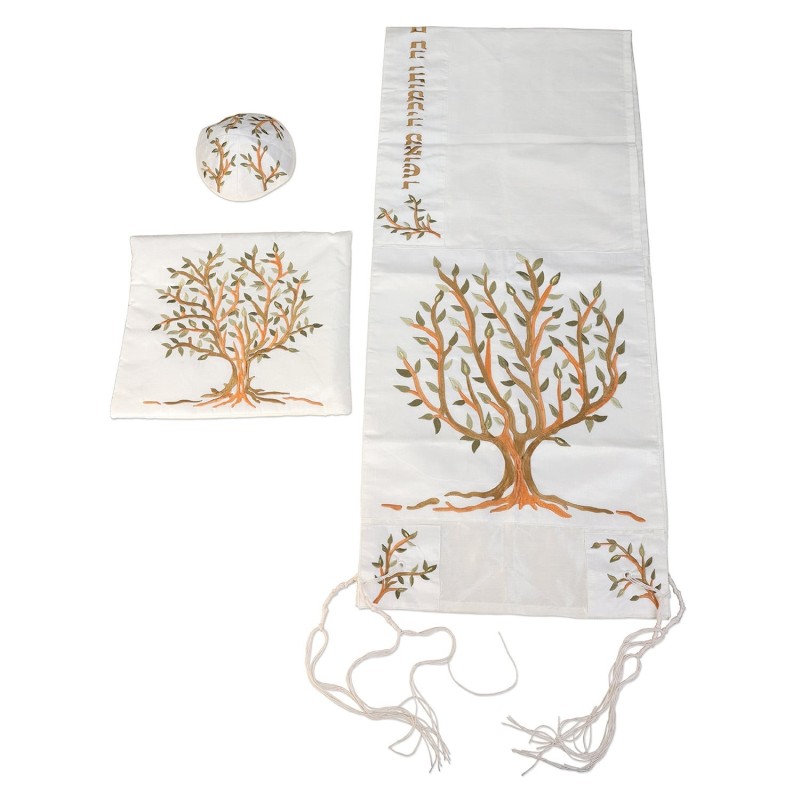 Tree of Life: Yair Emanuel Embroidered Polysilk Tallit - Brown