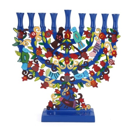 Yair Emanuel Painted Hanukkah Menorah - Arches, Pomegranates, Birds