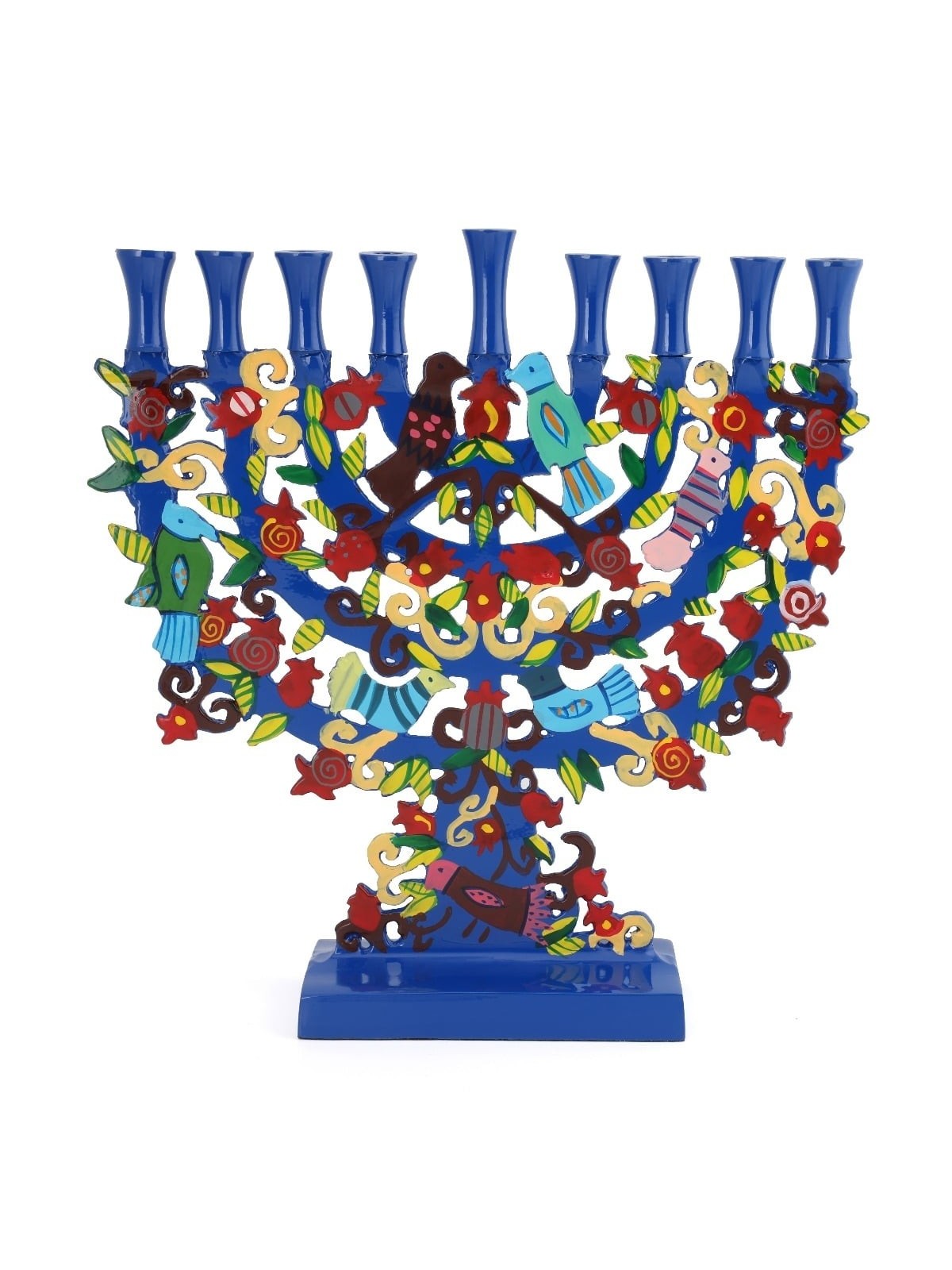 Yair Emanuel Painted Hanukkah Menorah - Arches, Pomegranates, Birds
