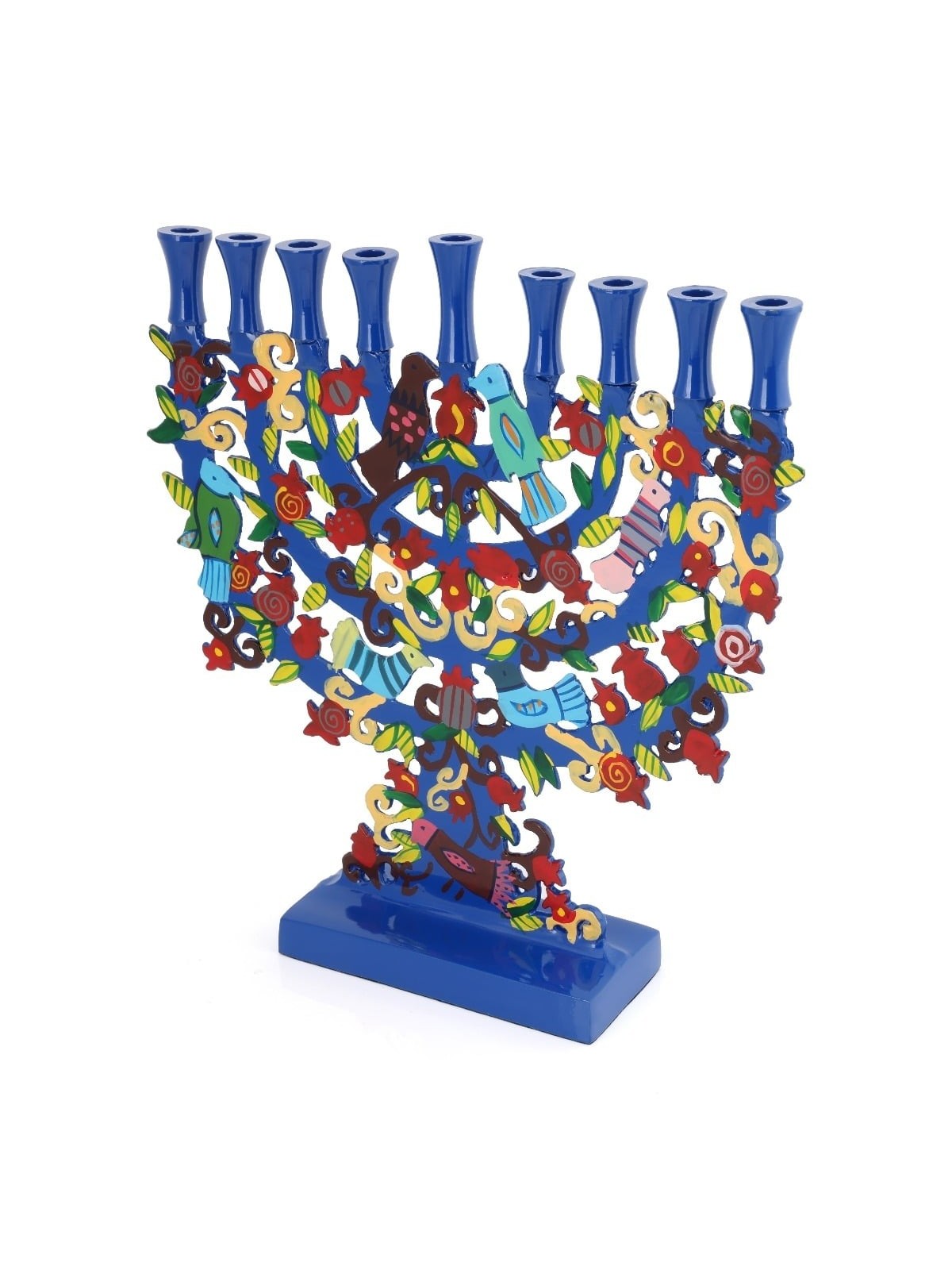 Yair Emanuel Painted Hanukkah Menorah - Arches, Pomegranates, Birds