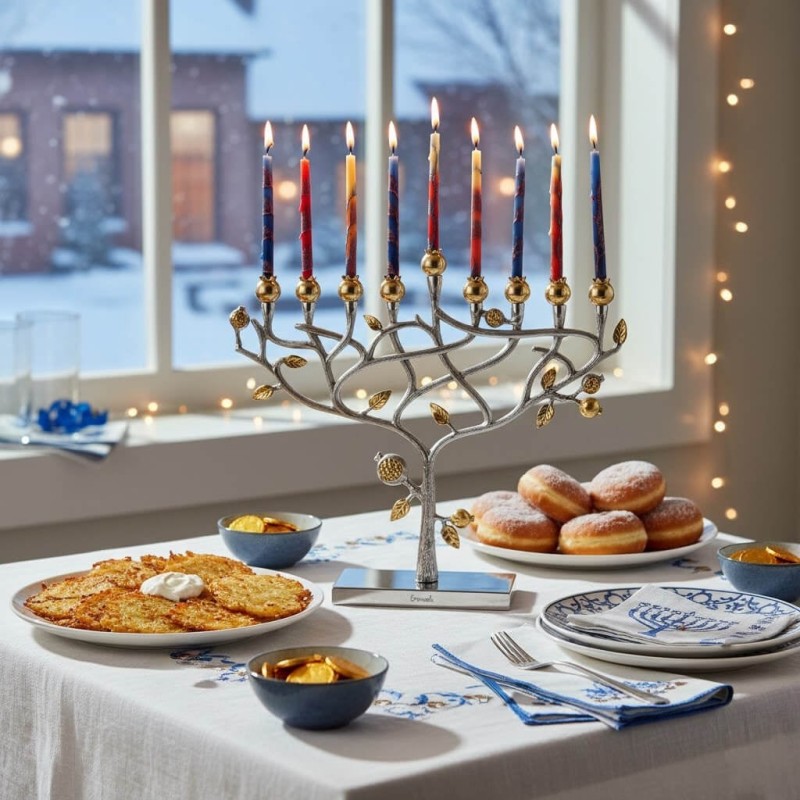 Yair Emanuel Pomegranate Tree Hanukkah Menorah