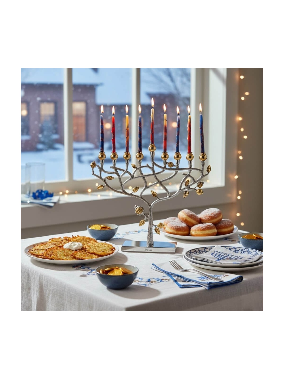 Yair Emanuel Pomegranate Tree Hanukkah Menorah