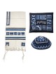 Yair Emanuel Embroidered Tallit Set With Square Patterns - Blue