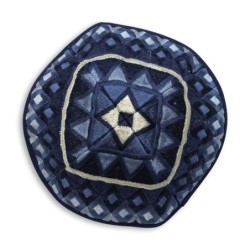 Yair Emanuel Embroidered Tallit Set With Square Patterns - Blue