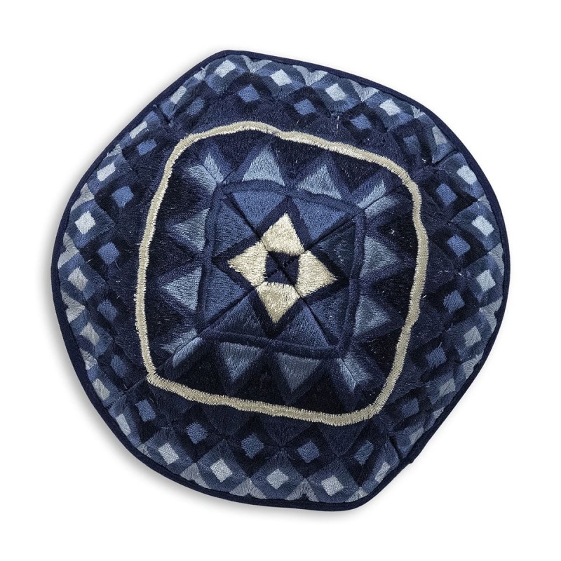 Yair Emanuel Embroidered Tallit Set With Square Patterns - Blue