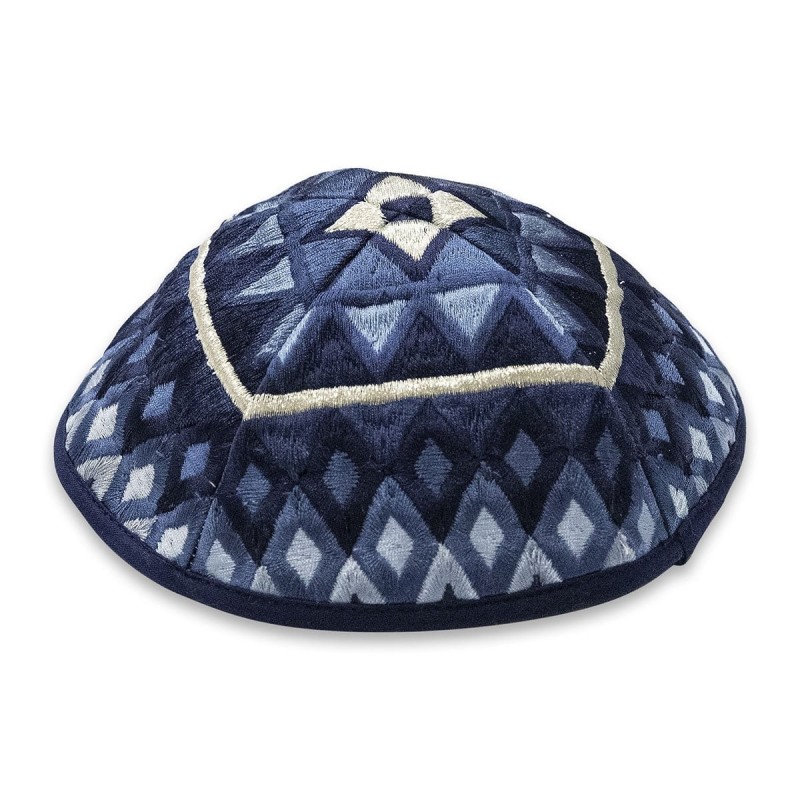 Yair Emanuel Embroidered Tallit Set With Square Patterns - Blue