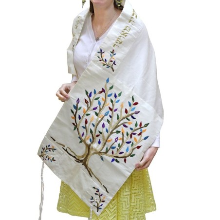 Yair Emanuel Tree of Life Embroidered Polysilk Tallit (Prayer Shawl)