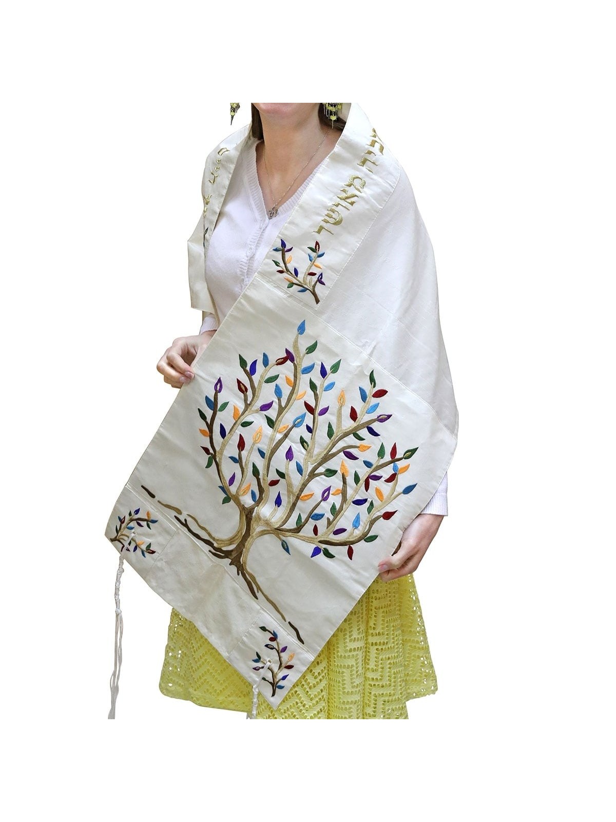 Yair Emanuel Tree of Life Embroidered Polysilk Tallit (Prayer Shawl)
