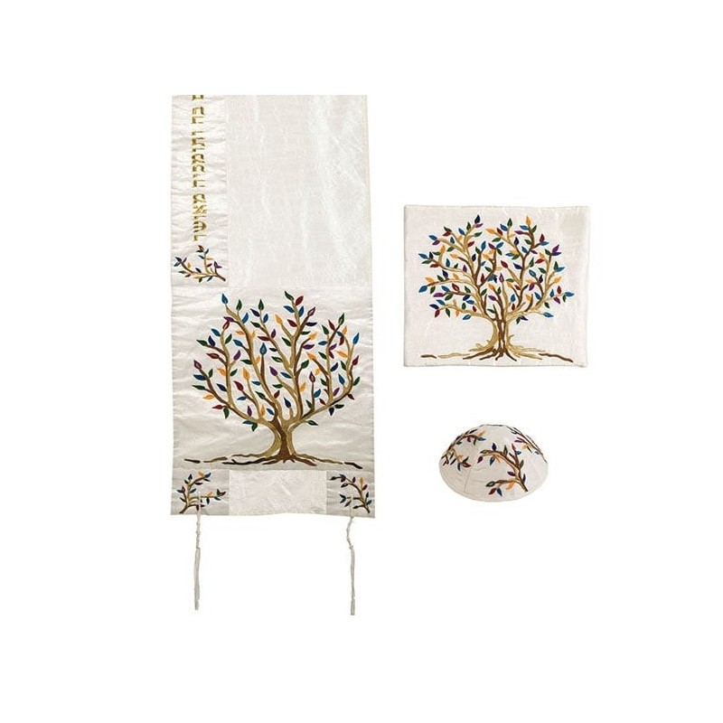 Yair Emanuel Tree of Life Embroidered Polysilk Tallit (Prayer Shawl)