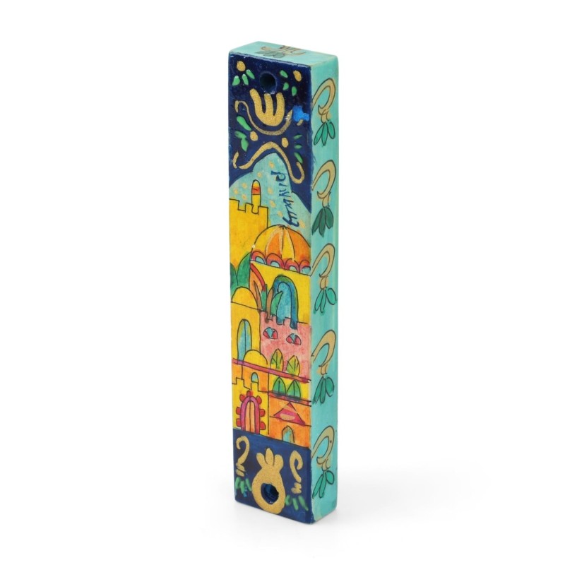Hand-Painted Wooden Mezuzah by Yair Emanuel - Old City of Jerusalem