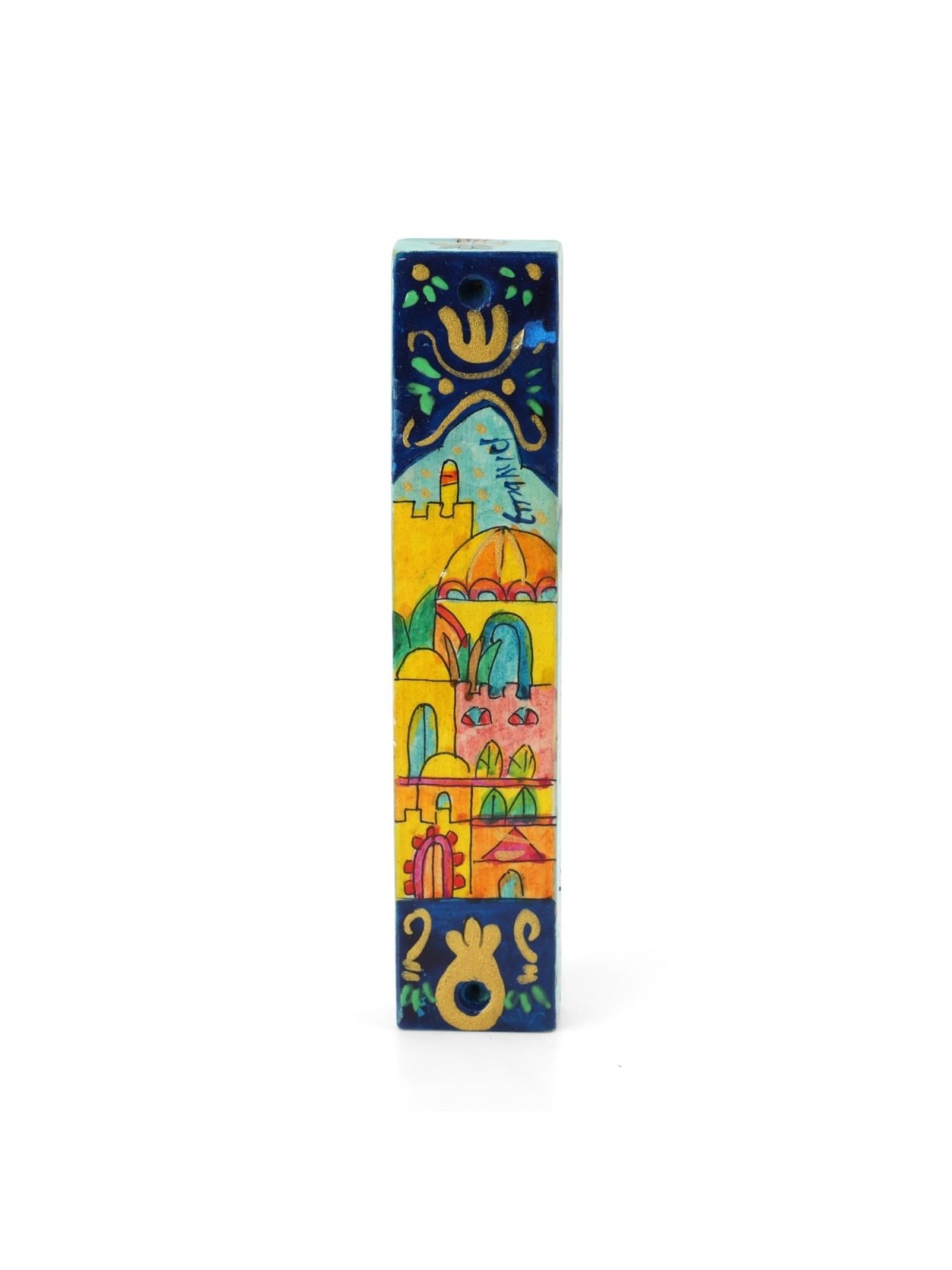 Hand-Painted Wooden Mezuzah by Yair Emanuel - Old City of Jerusalem