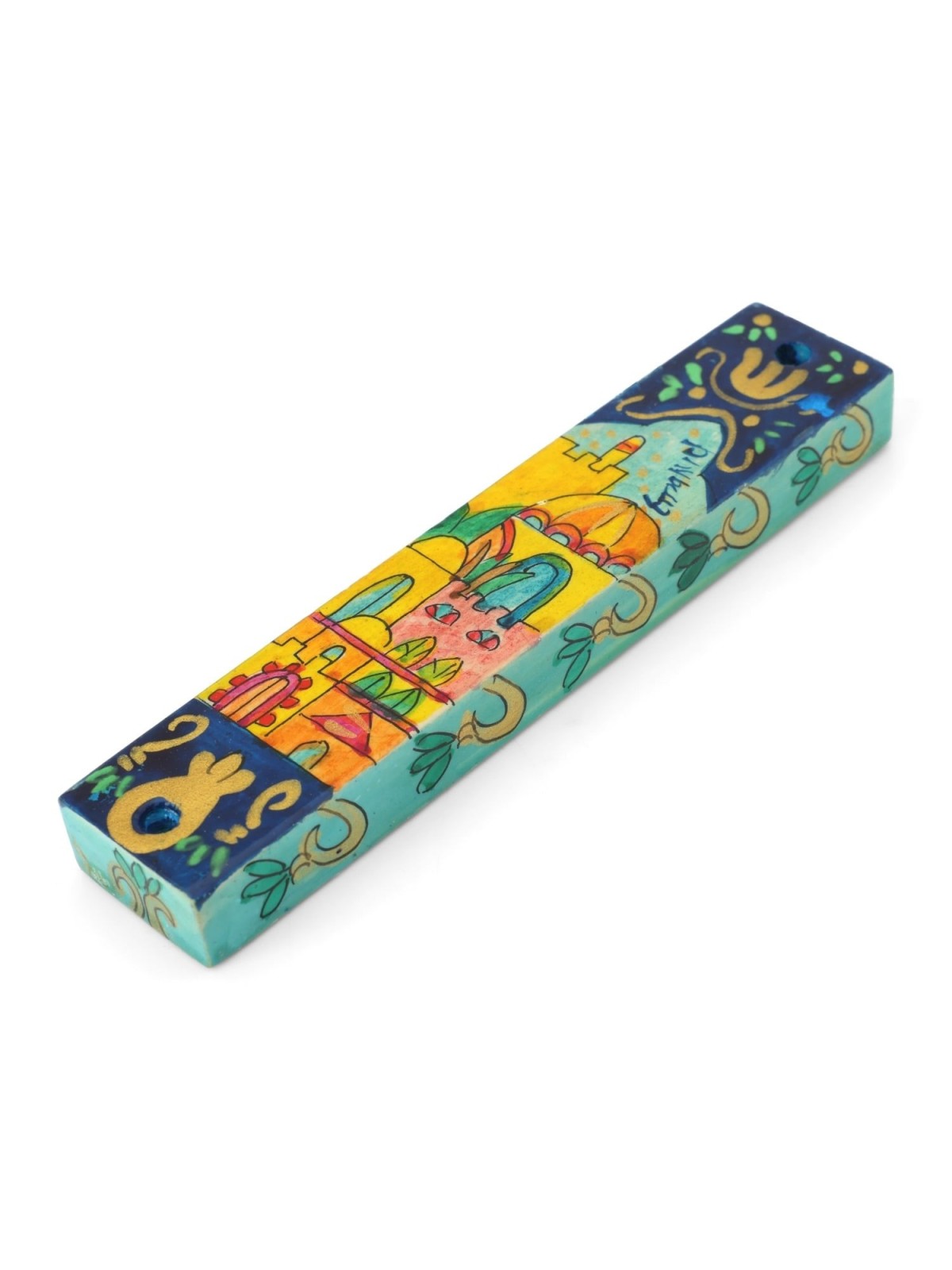 Hand-Painted Wooden Mezuzah by Yair Emanuel - Old City of Jerusalem