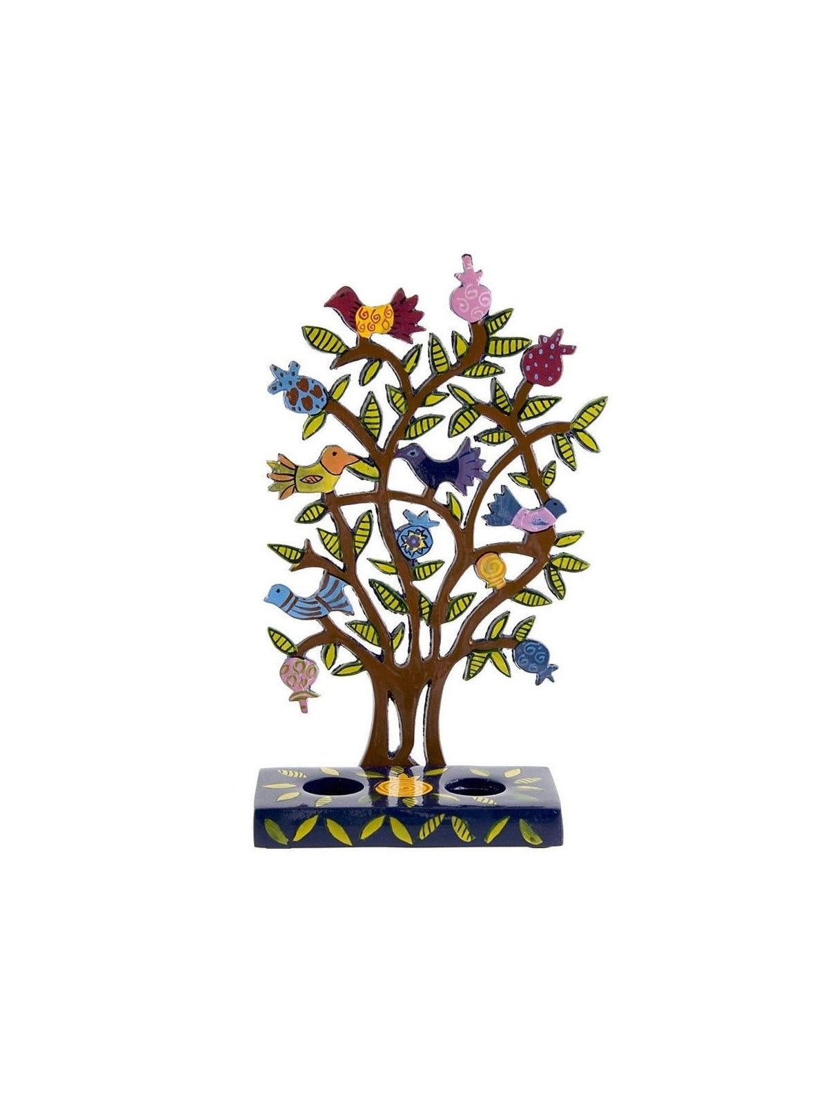 Yair Emanuel Painted Tree of Life Shabbat Candle Holder