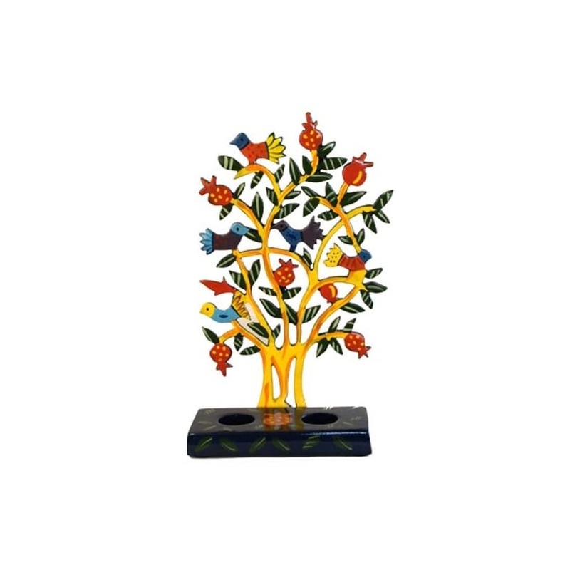 Yair Emanuel Painted Tree of Life Shabbat Candle Holder