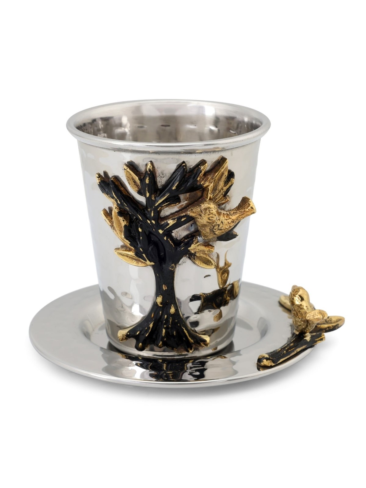 Elegant Tree of Life Kiddush Cup and Plate Set by Yair Emanuel