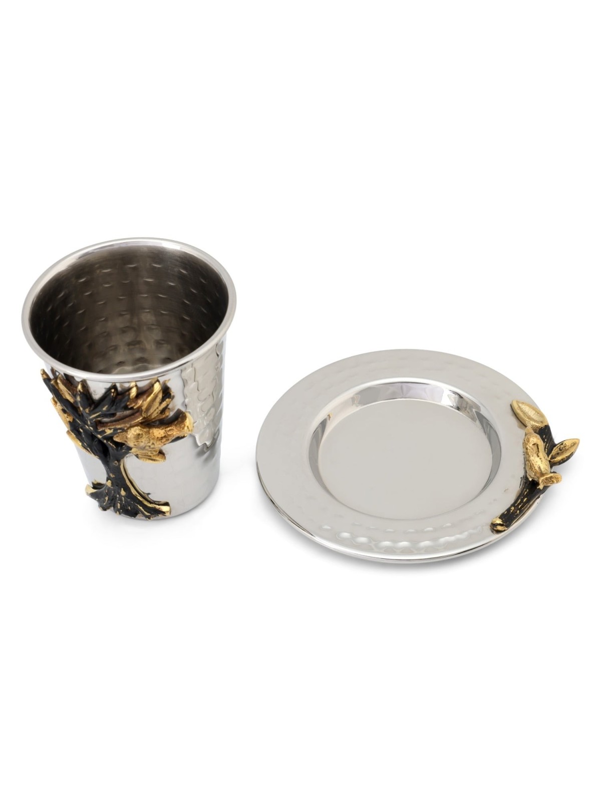 Elegant Tree of Life Kiddush Cup and Plate Set by Yair Emanuel