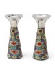 Yair Emanuel Painted Metal Shabbat Candlesticks with Hammered Top - De