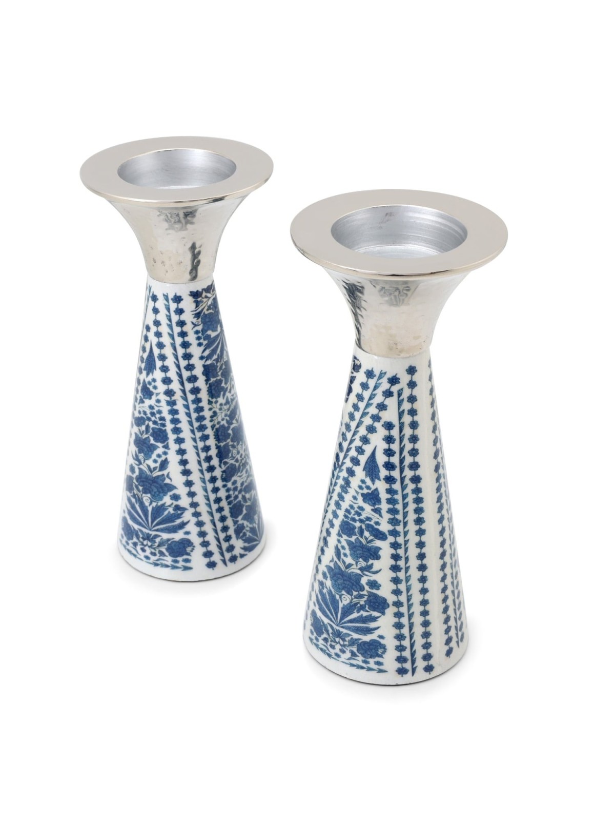 Yair Emanuel Painted Metal Shabbat Candlesticks with Hammered Top - De