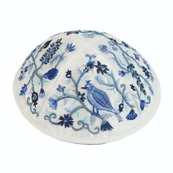 Yair Emanuel Embroidered Silk Kippah - Birds & Flowers
