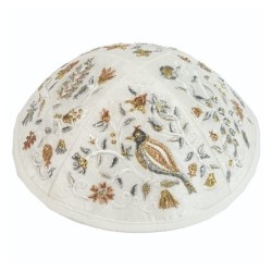 Yair Emanuel Embroidered Silk Kippah - Birds & Flowers