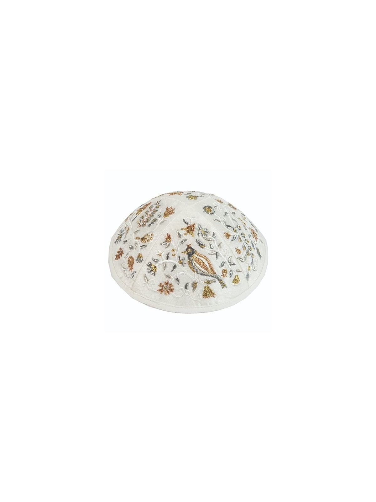 Yair Emanuel Embroidered Silk Kippah - Birds & Flowers