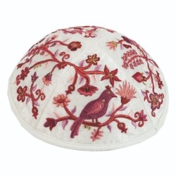 Yair Emanuel Embroidered Silk Kippah - Birds & Flowers