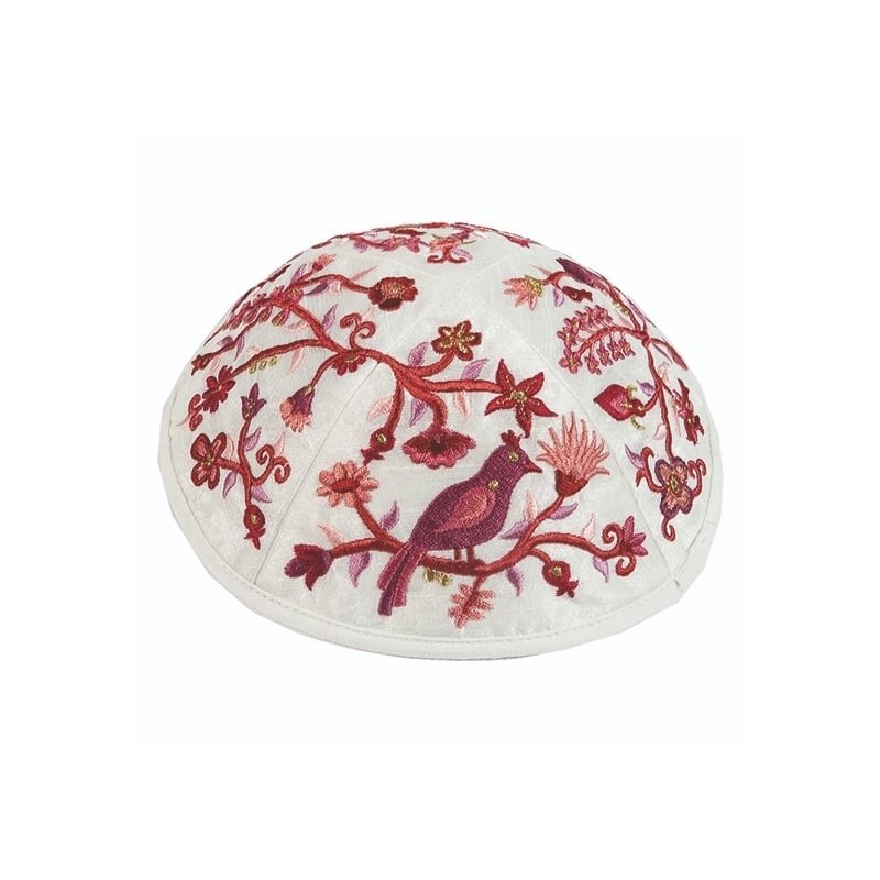 Yair Emanuel Embroidered Silk Kippah - Birds & Flowers