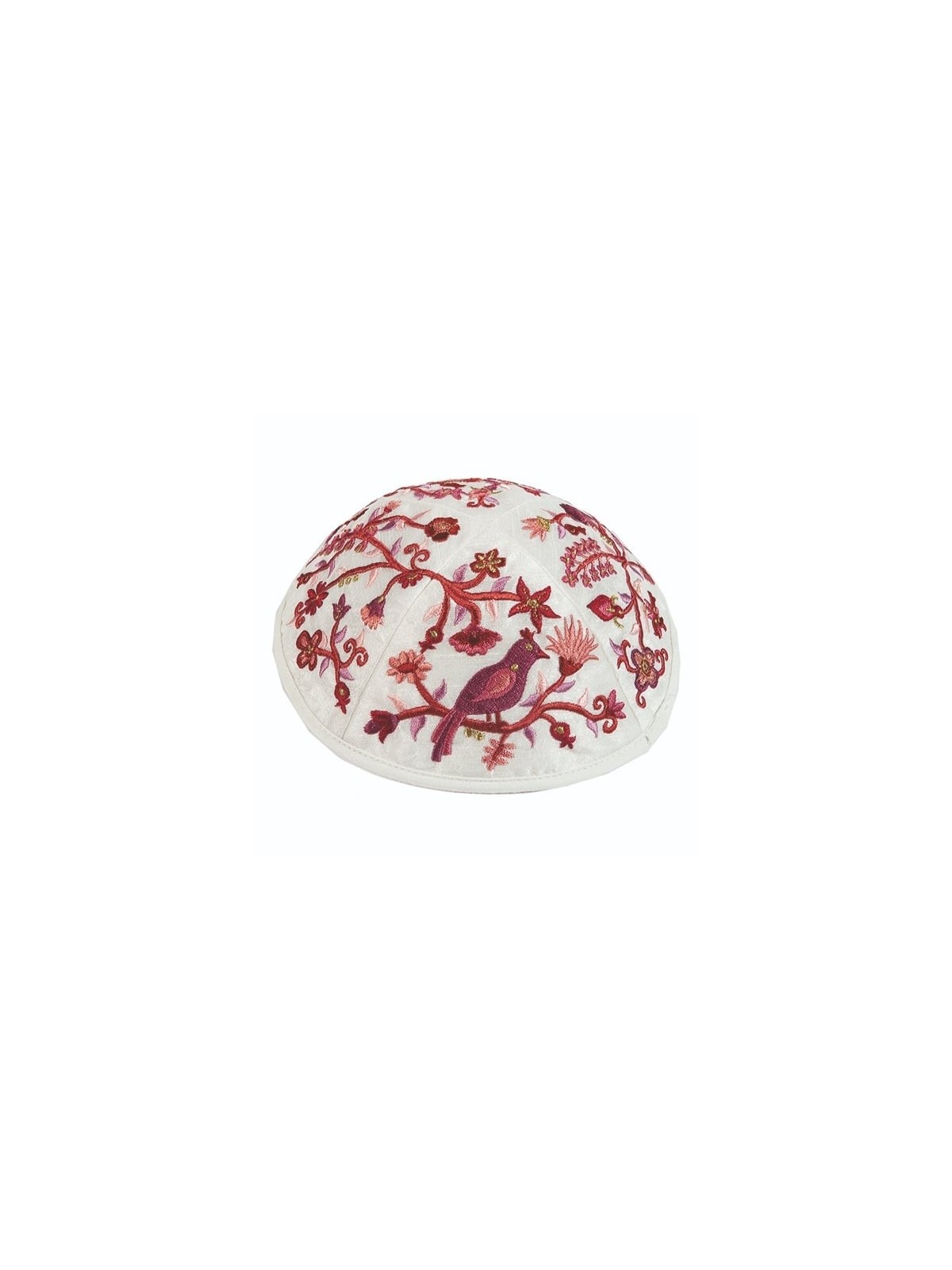 Yair Emanuel Embroidered Silk Kippah - Birds & Flowers